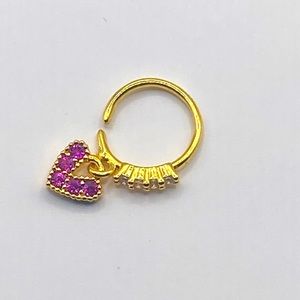NWOT nose ear rings gold (color) white rhinestones heart purple body jewelry